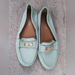 COACH Fredrica mint green leather loafers